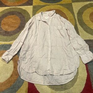 Maeve by Anthropologie 100% Linen Beige Button Down Long Sleeve Blouse Top Large